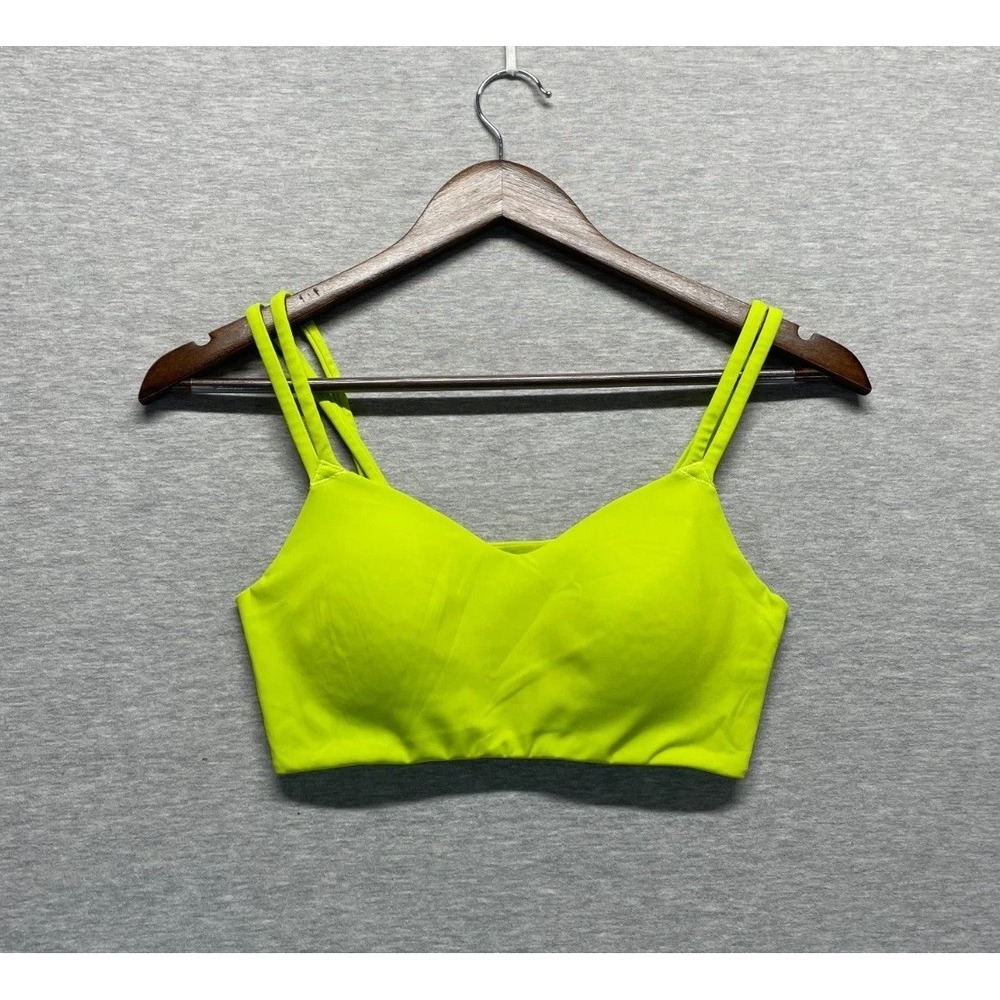 Avia Sports Bra Womens Small Neon Yellow Mesh Lined Padded Keyhole Back Workout